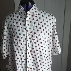 Ted Baker White Short-Sleeve Button-Down with Red and Brown Dot Print